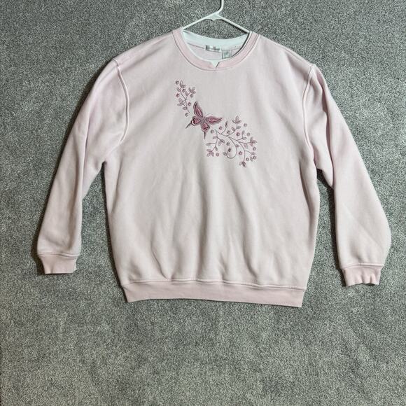 Vintage 90s Y2K Sweatshirt Women 1X Plus Embroidered Butterfly Cozy Cottagecore - Picture 1 of 7